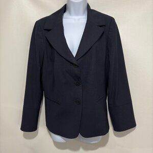 Lafayette 148 NY 16 Midnight Blue Wool Blend Suit Jacket Blazer 3/4 Sleeves